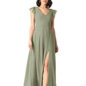 Azazie Sage Green Flutter Sleeve Gown
